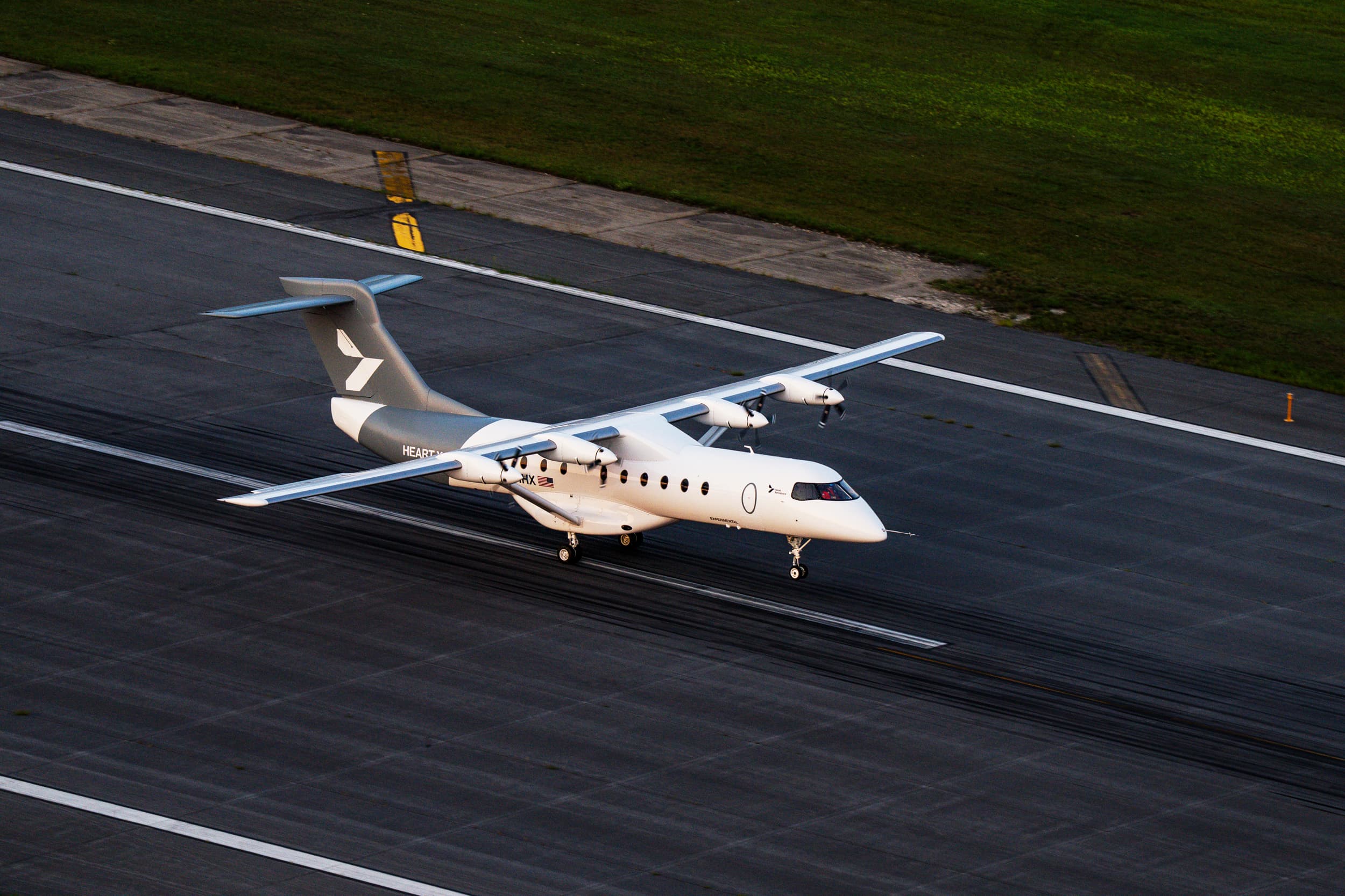 Heart Aerospace’s X1 demonstrator aircraft touches down at Plattsburgh International Airport.