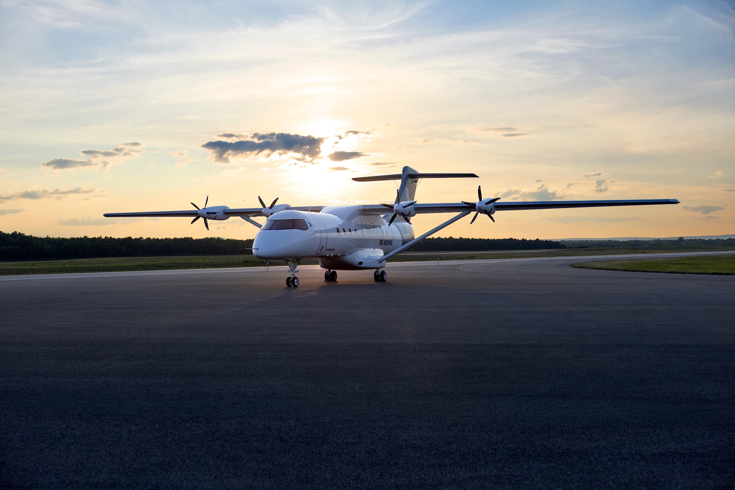 Heart X1 demonstrator aircraft sunset. 
